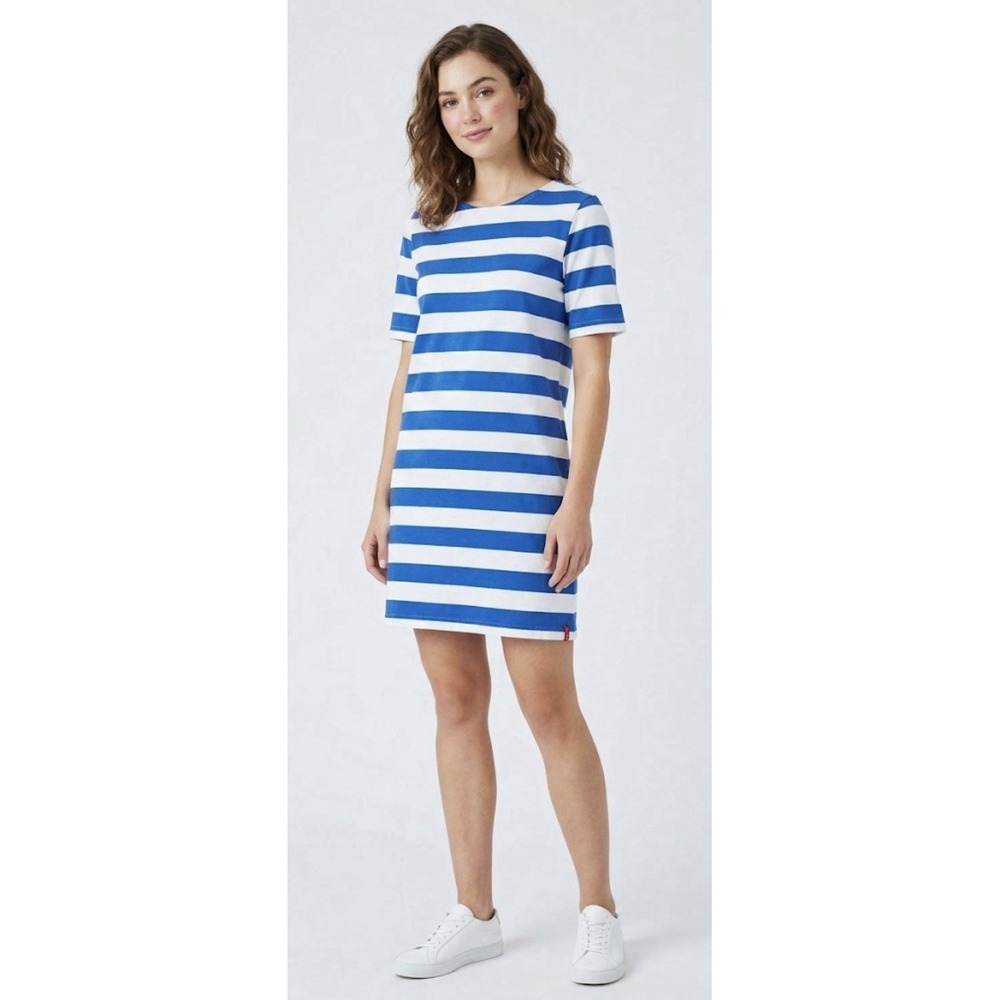 Kule blue and white horizontal striped crew neck t-shirt dress Size Medium